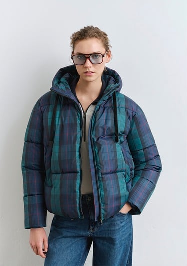  Mavi Kareli Şişme Mont 1110706-90380