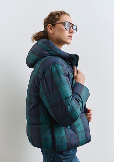  Mavi Kareli Şişme Mont 1110706-90380