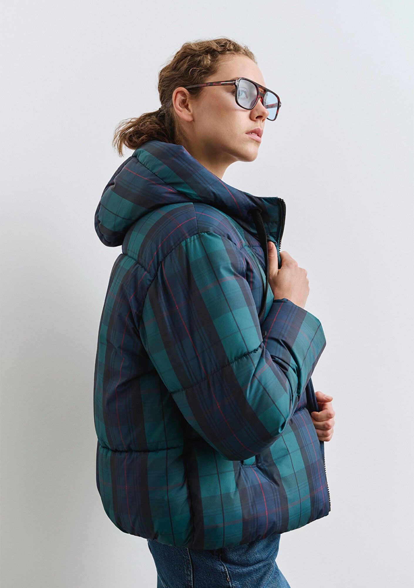  Mavi Kareli Şişme Mont 1110706-90380