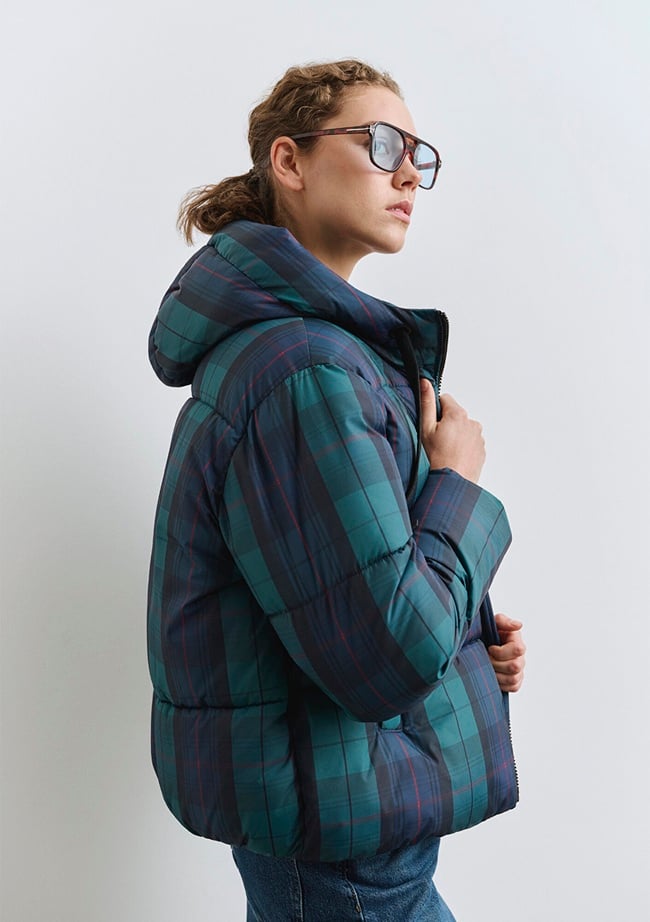  Mavi Kareli Şişme Mont 1110706-90380