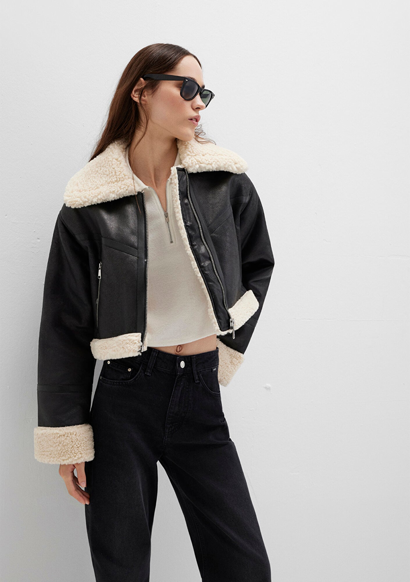  Mavi Siyah Suni Deri Ceket Regular Fit / Normal Kesim 1110462-900