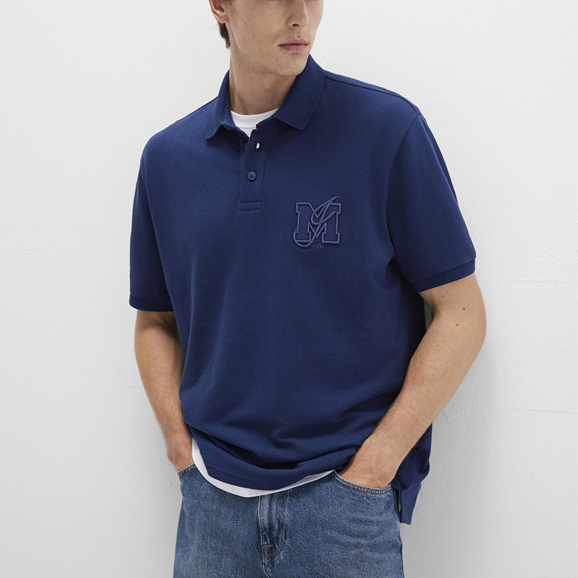 Mavi Lacivert Polo Tişört Loose Fit / Bol Rahat Kesim 0613009-89353