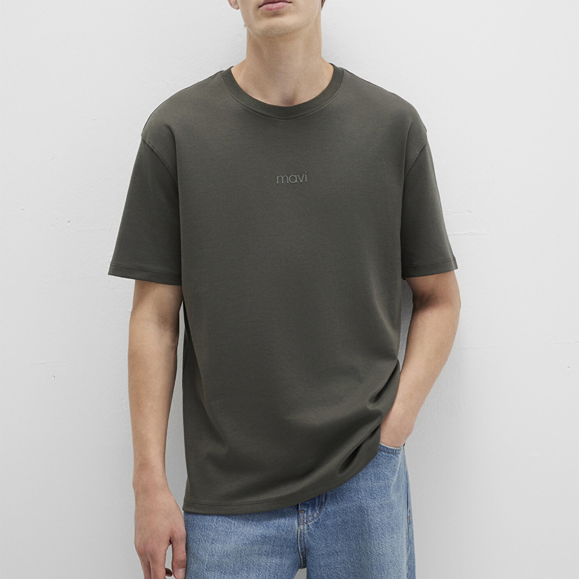 Mavi Mavi Baskılı Haki Tişört Loose Fit / Bol Rahat Kesim 0613102-71553