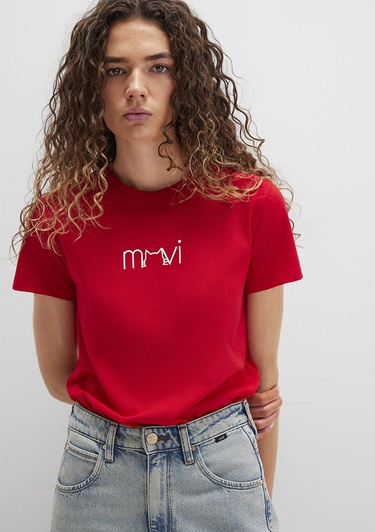  Mavi Mavi Baskılı Kırmızı Tişört Semi Slim Fit / Yarı Dar Kesim 1613387-82054