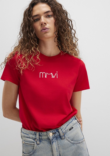  Mavi Mavi Baskılı Kırmızı Tişört Semi Slim Fit / Yarı Dar Kesim 1613387-82054