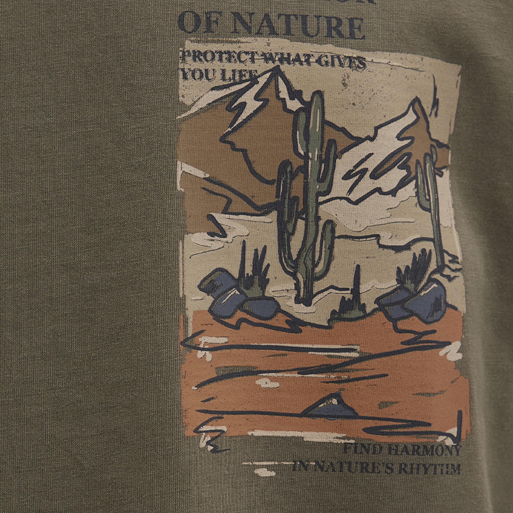 Mavi Baskılı Kahverengi Tişört Loose Fit / Bol Rahat Kesim 0612822-70377