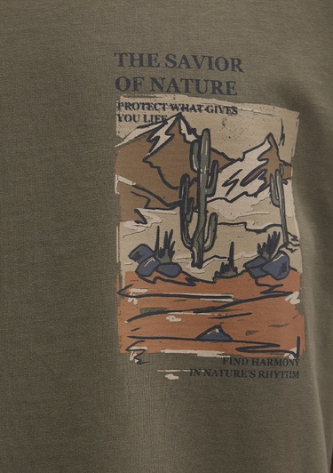  Mavi Baskılı Kahverengi Tişört Loose Fit / Bol Rahat Kesim 0612822-70377