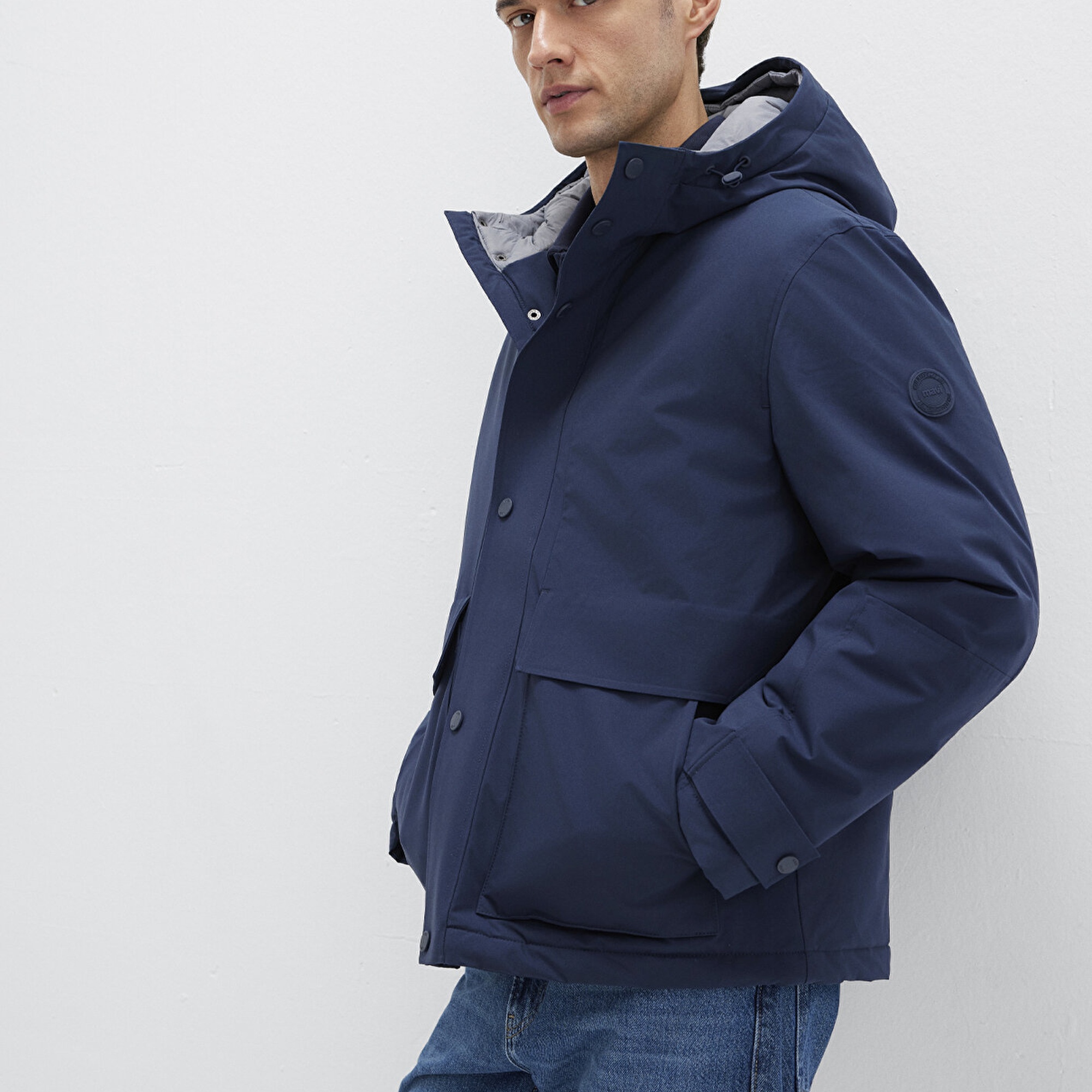 Mavi Kapüşonlu Lacivert Mont Loose Fit / Bol Rahat Kesim 0110667-80872