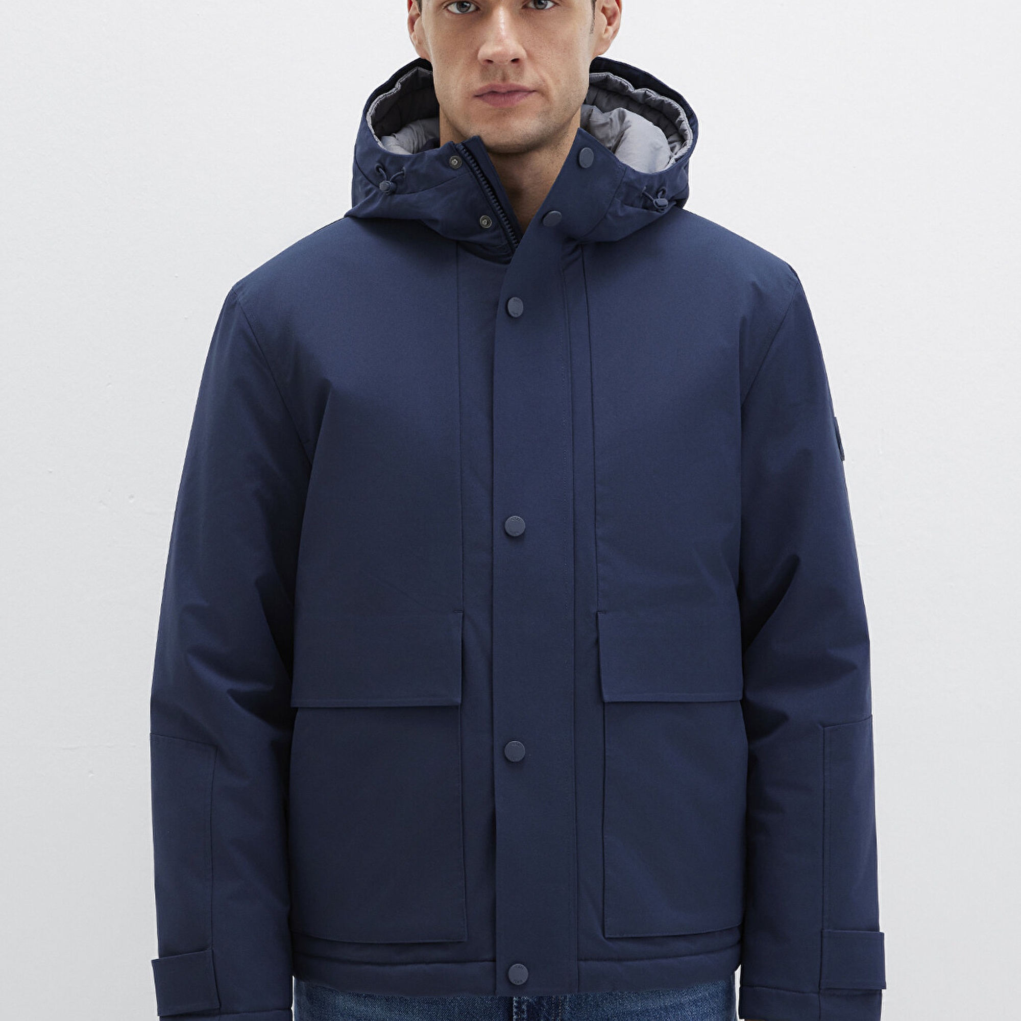 Mavi Kapüşonlu Lacivert Mont Loose Fit / Bol Rahat Kesim 0110667-80872