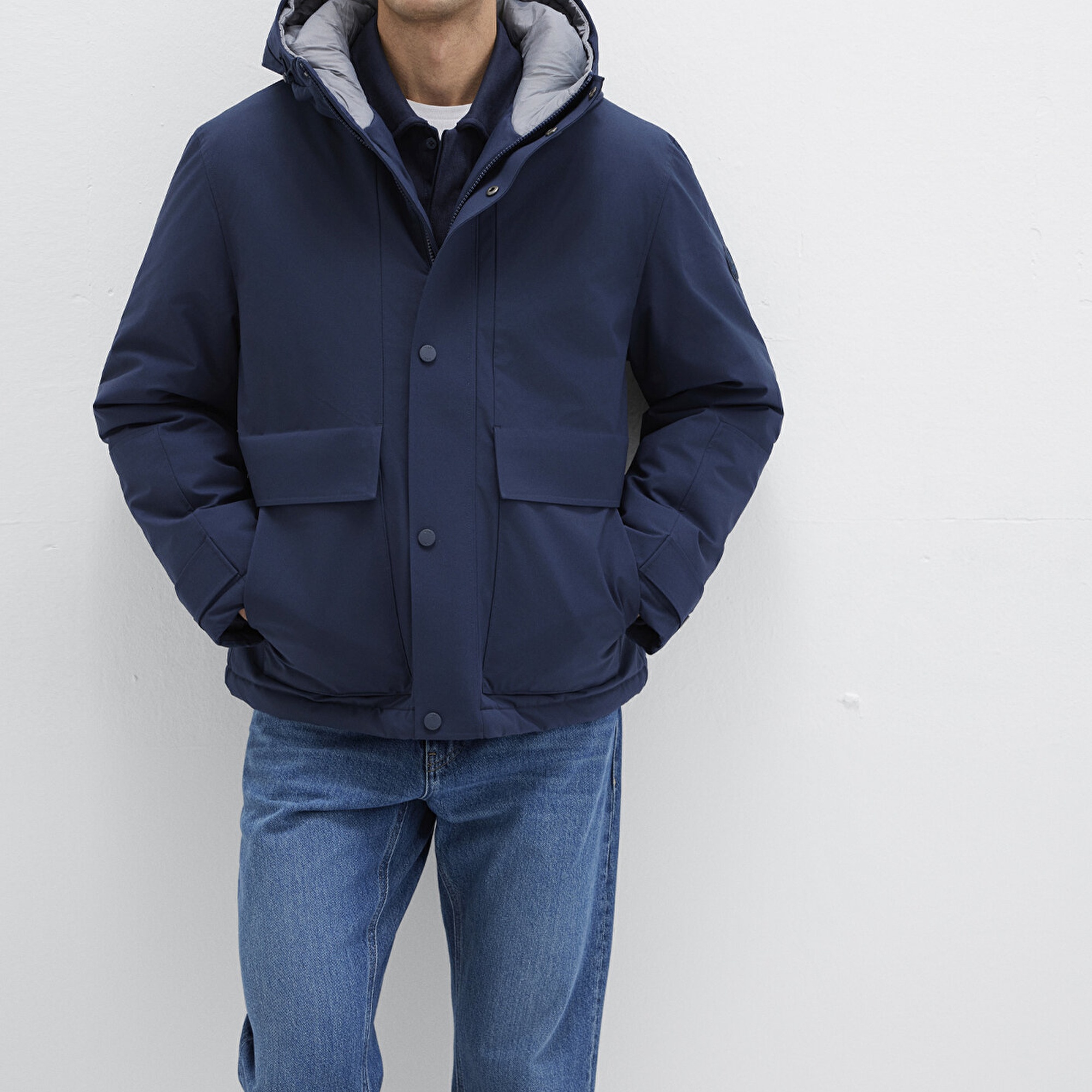 Mavi Kapüşonlu Lacivert Mont Loose Fit / Bol Rahat Kesim 0110667-80872