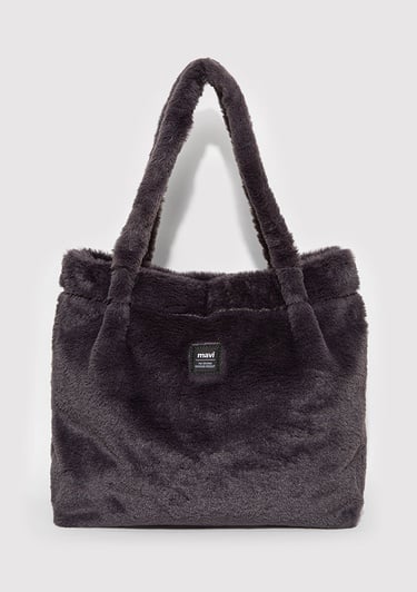  Mavi Antrasit Peluş Omuz Çantası 197617-80867