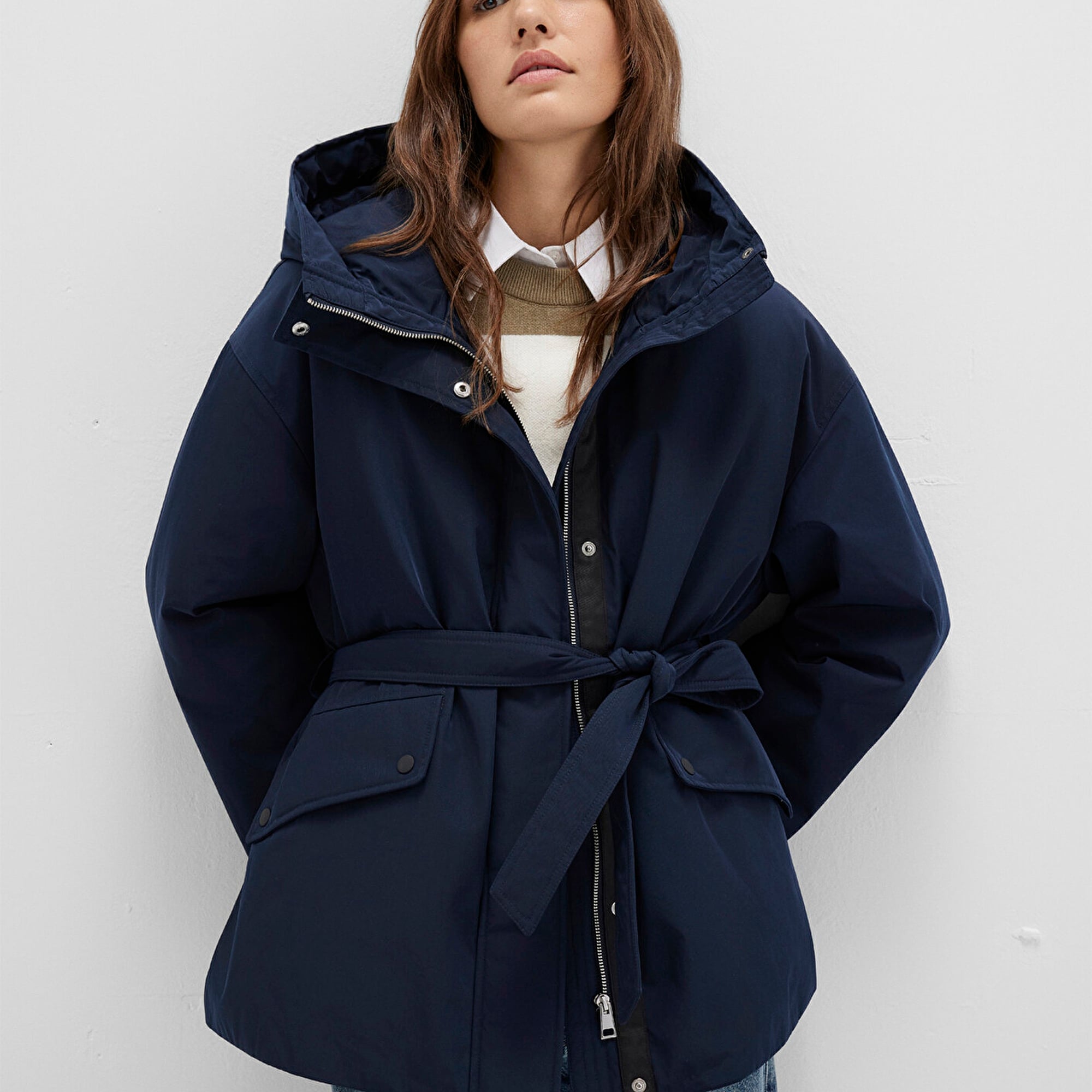 Mavi Su İtici Beli Kemerli Lacivert Parka Oversize / Geniş Kesim 1110703-83699