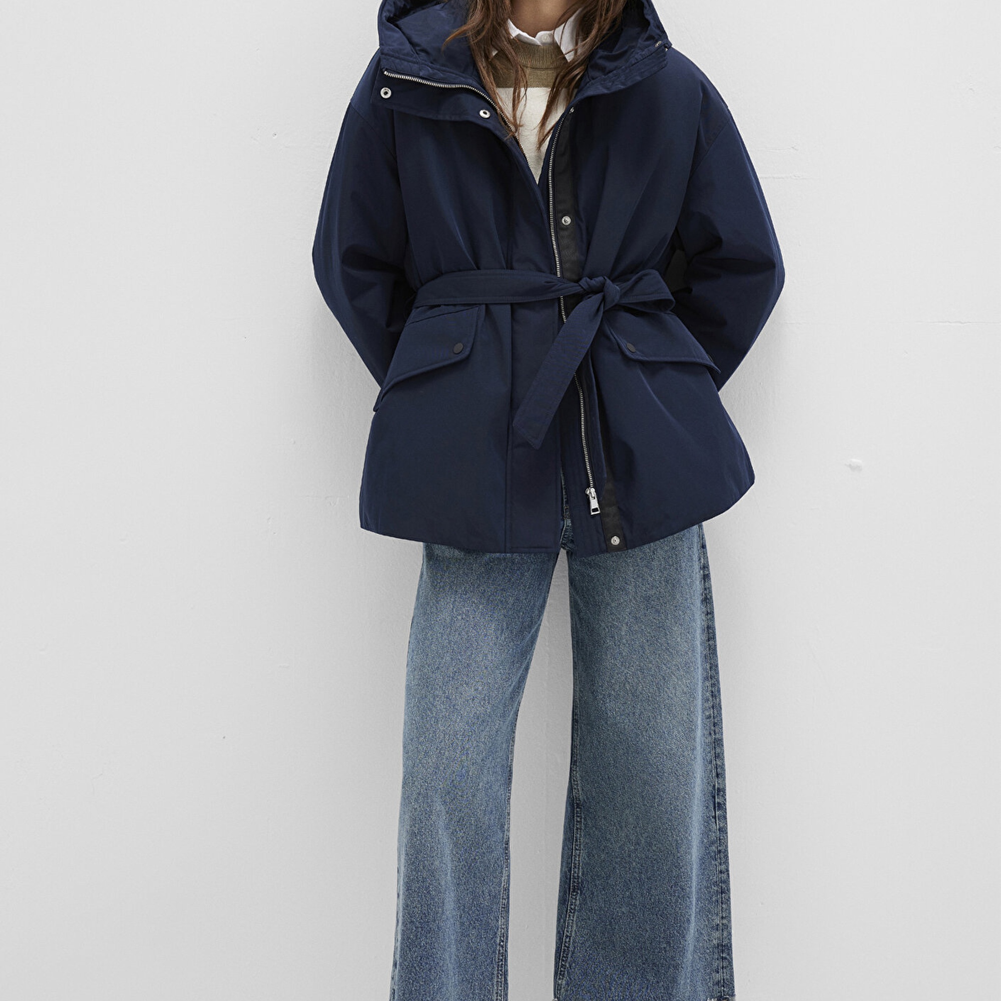 Mavi Su İtici Beli Kemerli Lacivert Parka Oversize / Geniş Kesim 1110703-83699