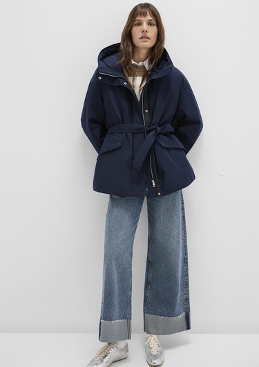  Mavi Su İtici Beli Kemerli Lacivert Parka Oversize / Geniş Kesim 1110703-83699