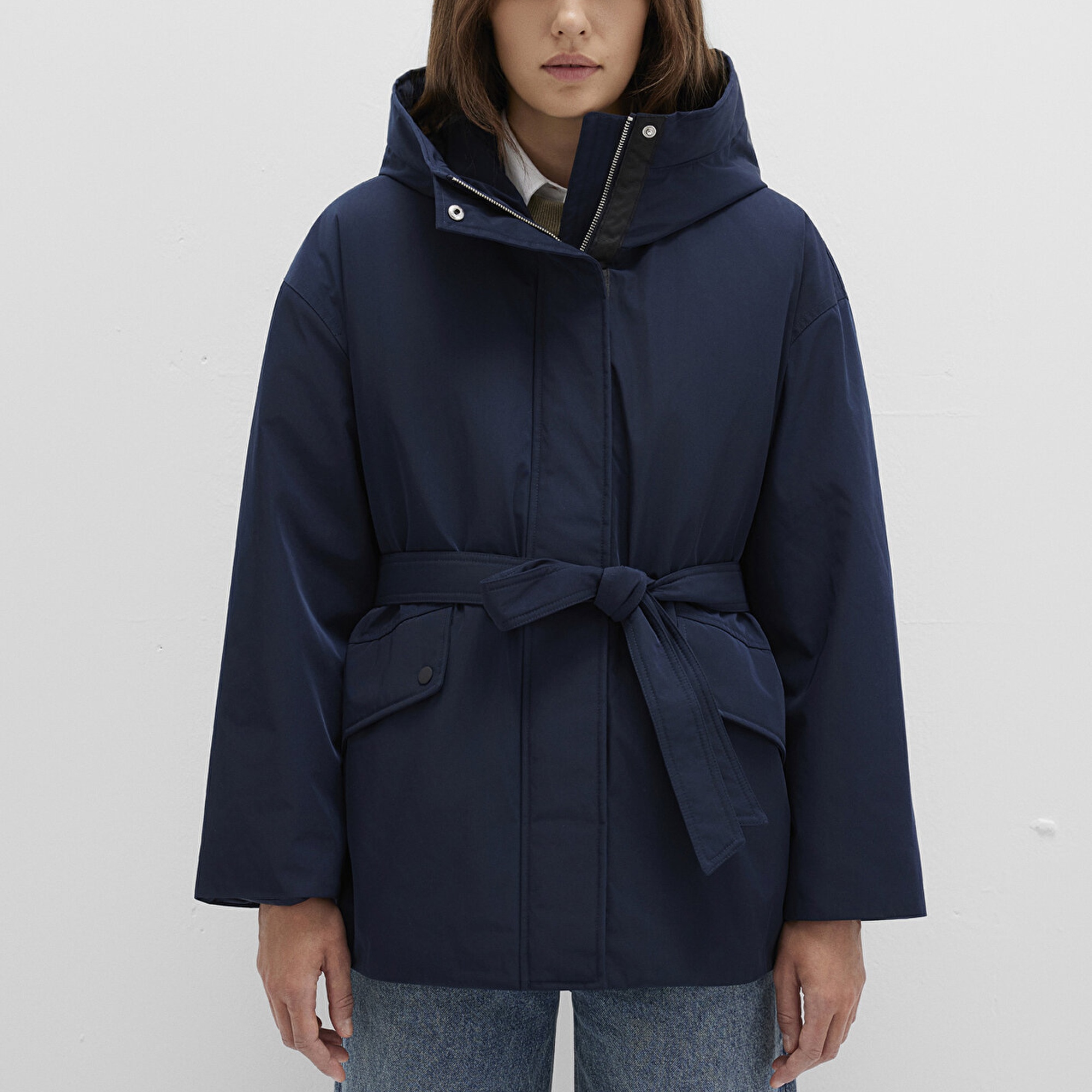 Mavi Su İtici Beli Kemerli Lacivert Parka Oversize / Geniş Kesim 1110703-83699