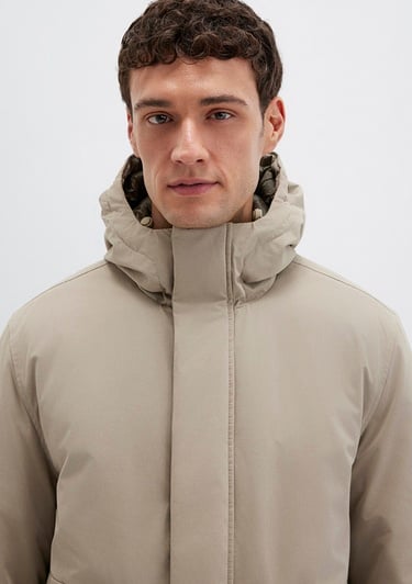  Mavi Cep Detaylı Kapüşonlu Bej Mont Loose Fit / Bol Rahat Kesim 0110657-70355