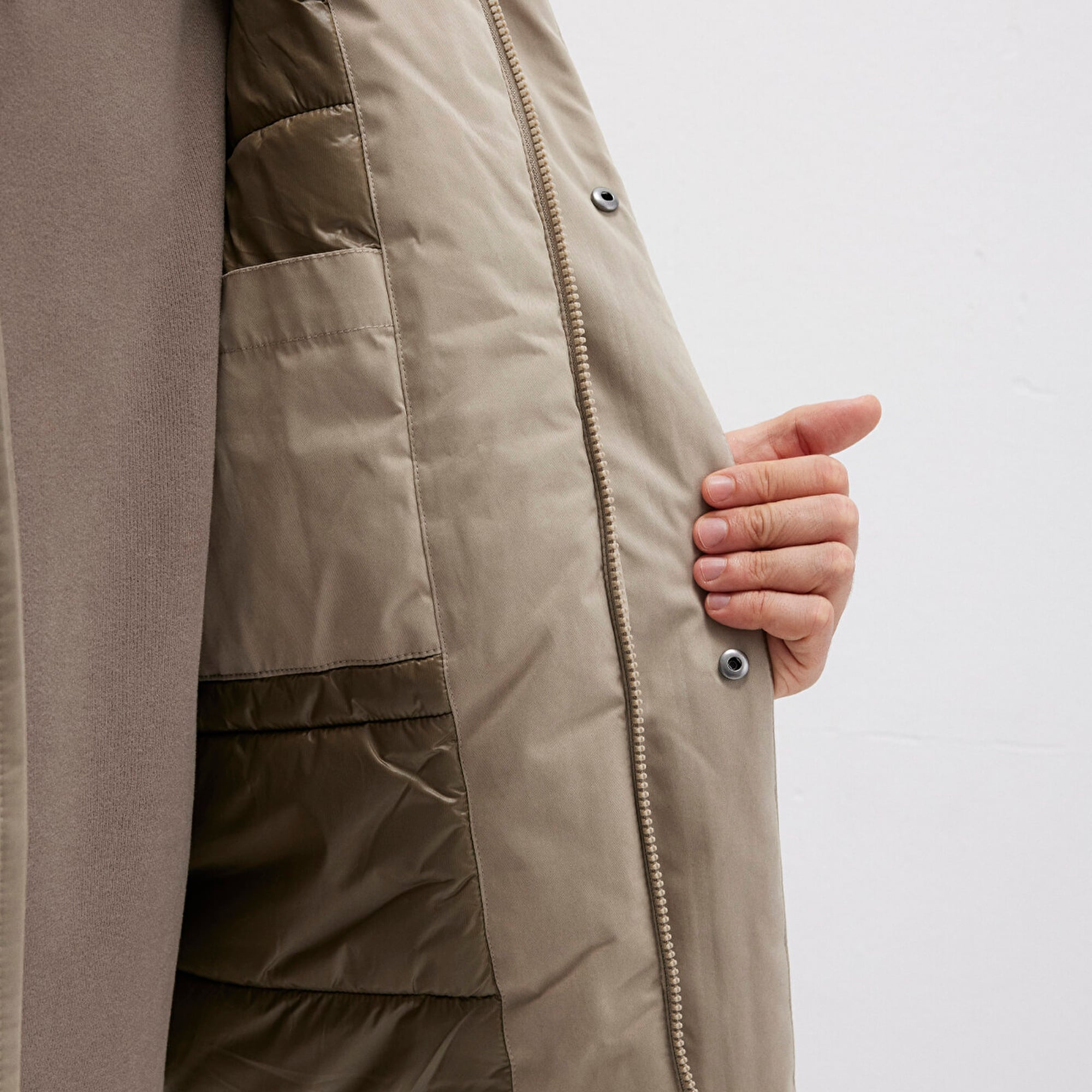 Mavi Cep Detaylı Kapüşonlu Bej Mont Loose Fit / Bol Rahat Kesim 0110657-70355