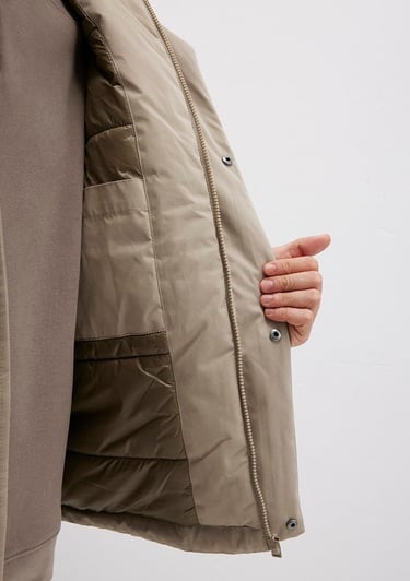  Mavi Cep Detaylı Kapüşonlu Bej Mont Loose Fit / Bol Rahat Kesim 0110657-70355