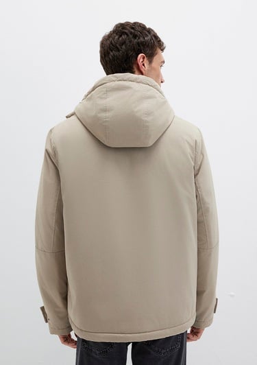  Mavi Cep Detaylı Kapüşonlu Bej Mont Loose Fit / Bol Rahat Kesim 0110657-70355