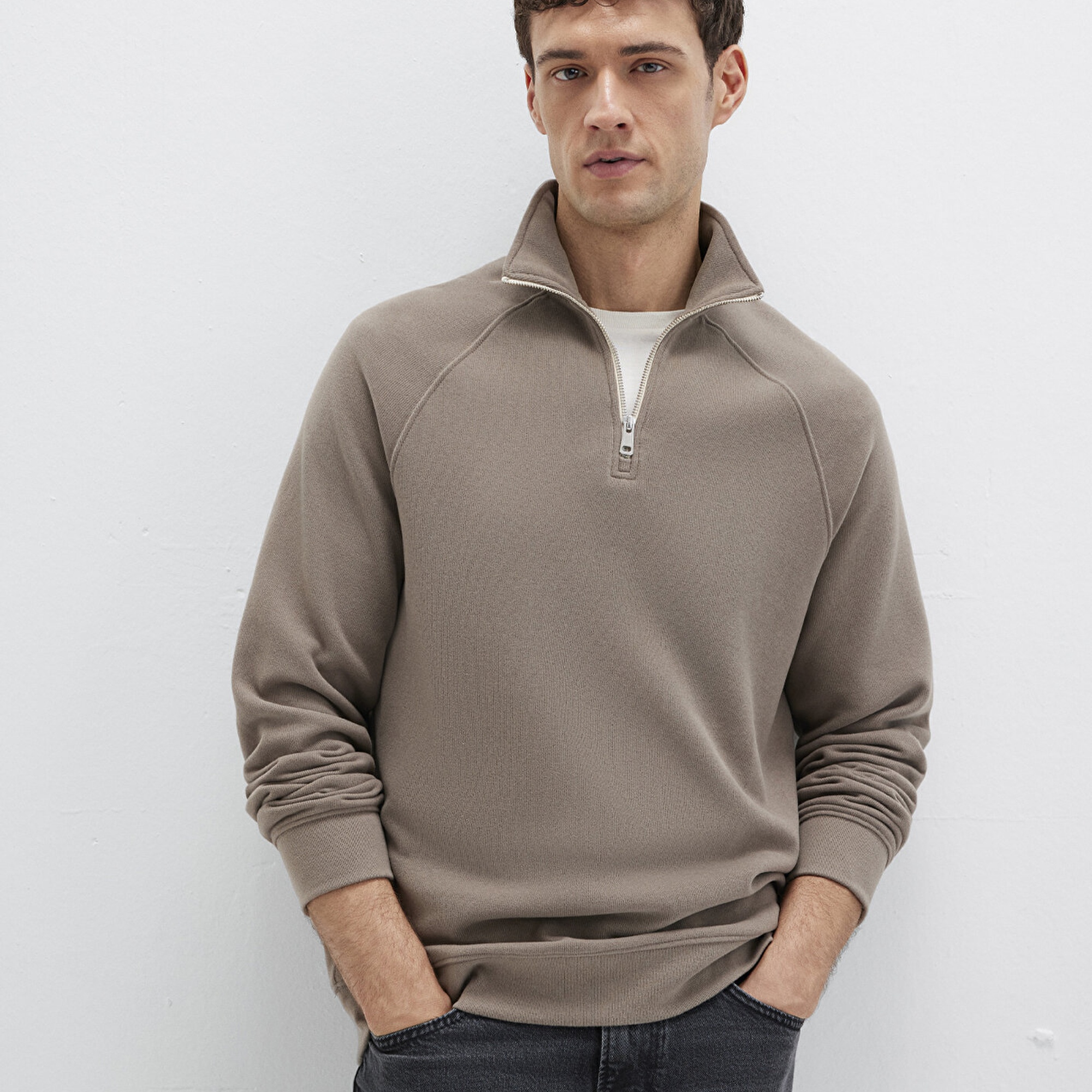 Mavi Yarı Fermuarlı Bej Sweatshirt 0S10483-70380