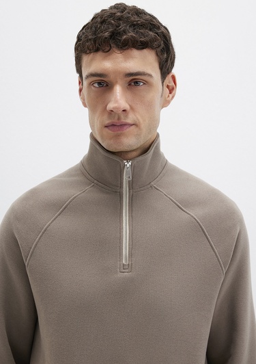  Mavi Yarı Fermuarlı Bej Sweatshirt 0S10483-70380