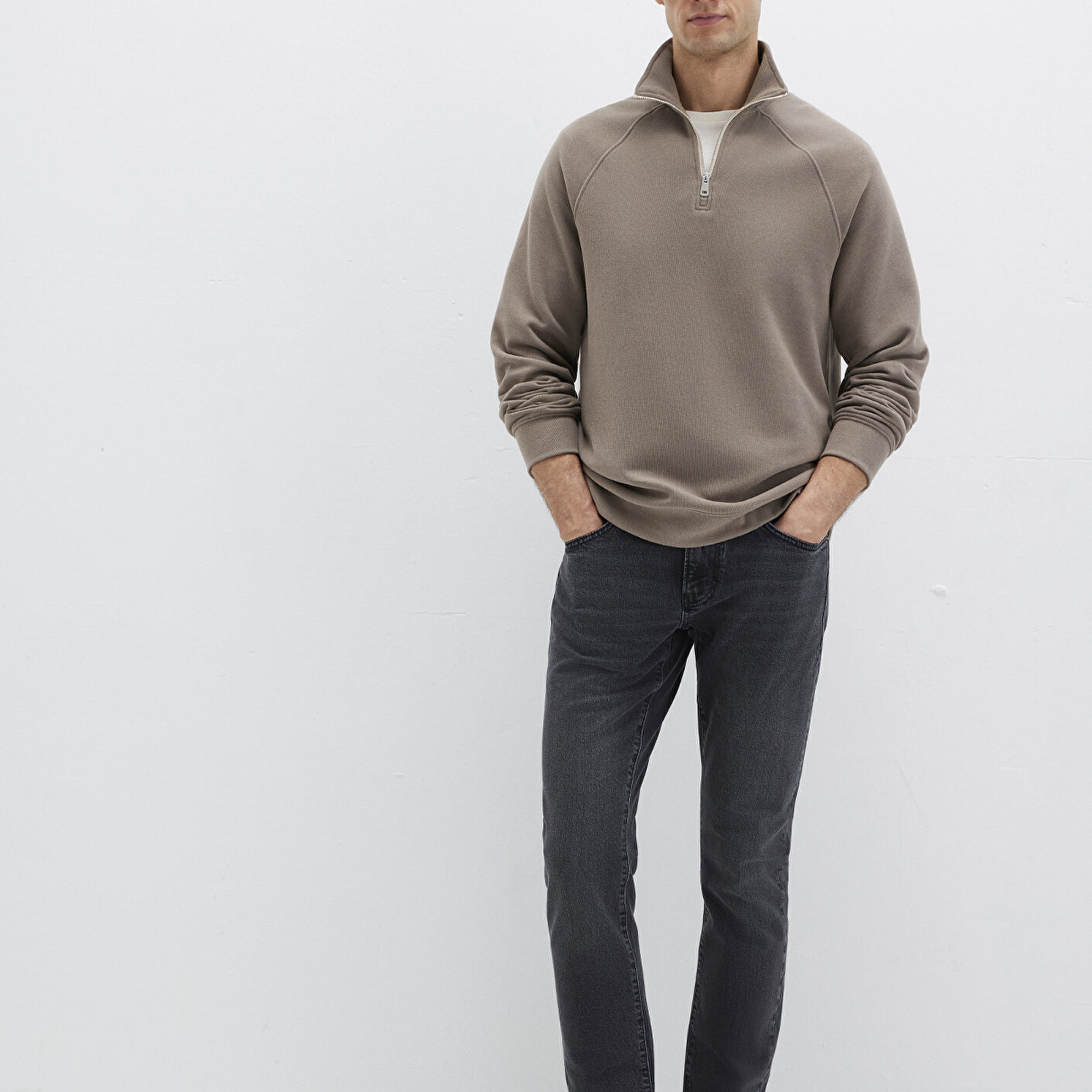 Mavi Yarı Fermuarlı Bej Sweatshirt 0S10483-70380