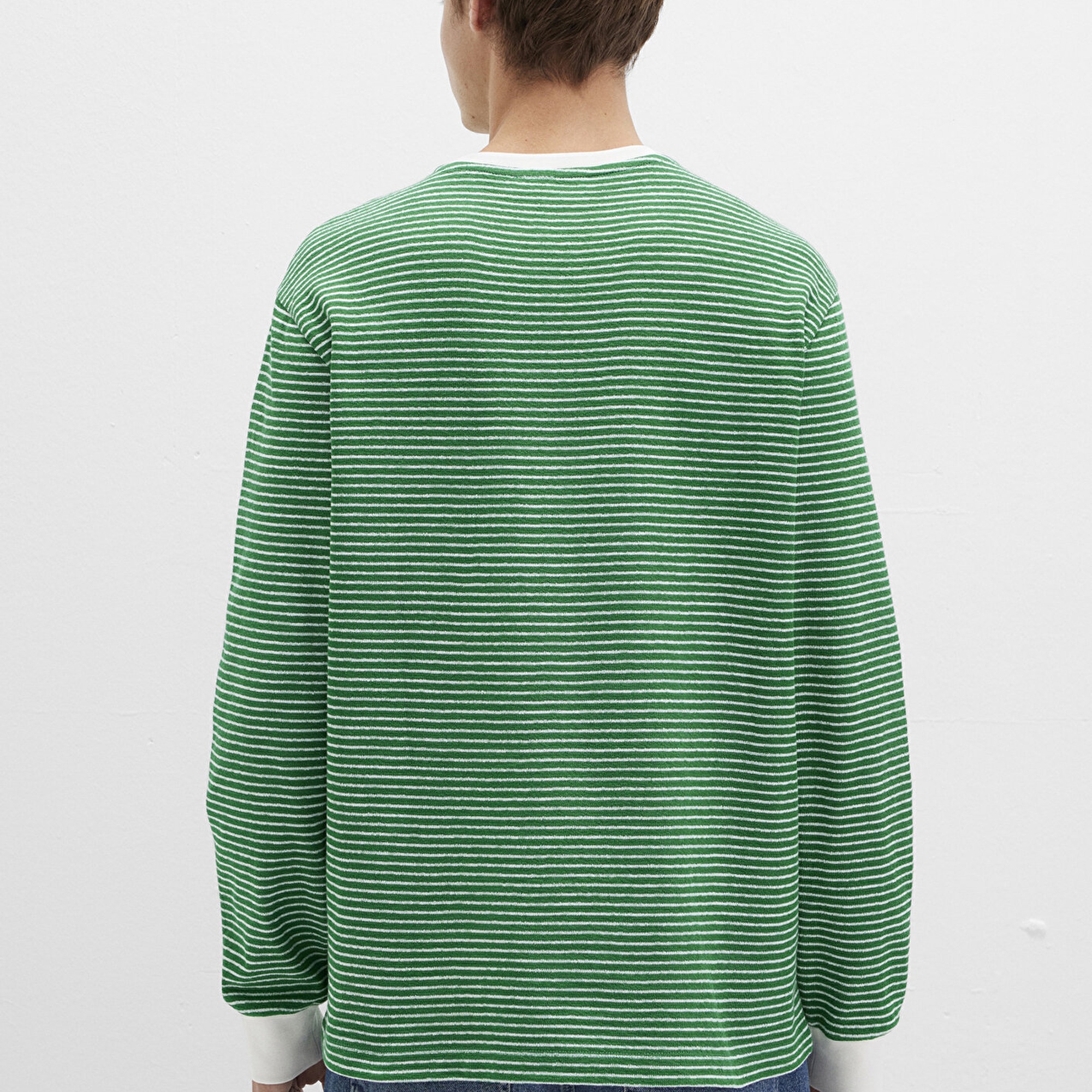 Mavi Çizgili Yeşil Tişört Loose Fit / Bol Rahat Kesim 0613038-85916