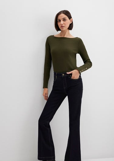  Mavi Yeşil Uzun Kollu Tişört Fitted / Vücuda Oturan Kesim 1613595-71545