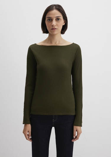  Mavi Yeşil Uzun Kollu Tişört Fitted / Vücuda Oturan Kesim 1613595-71545