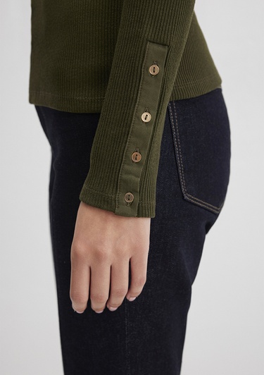  Mavi Yeşil Uzun Kollu Tişört Fitted / Vücuda Oturan Kesim 1613595-71545