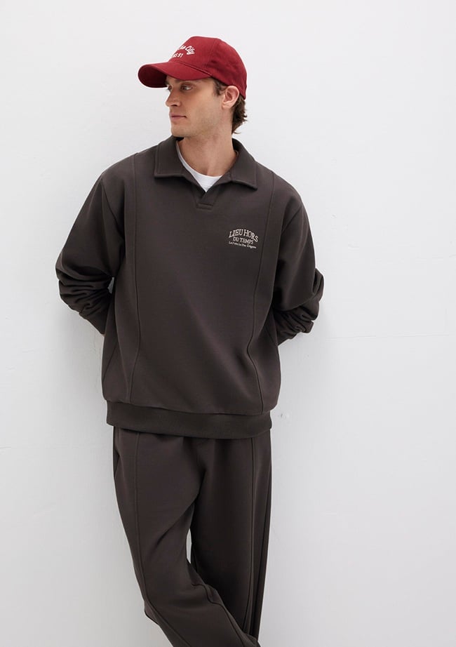  Mavi Polo Yaka Kahverengi Sweatshirt 0S10479-70219