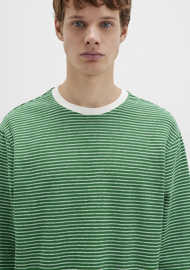  Mavi Çizgili Yeşil Tişört Loose Fit / Bol Rahat Kesim 0613038-85916