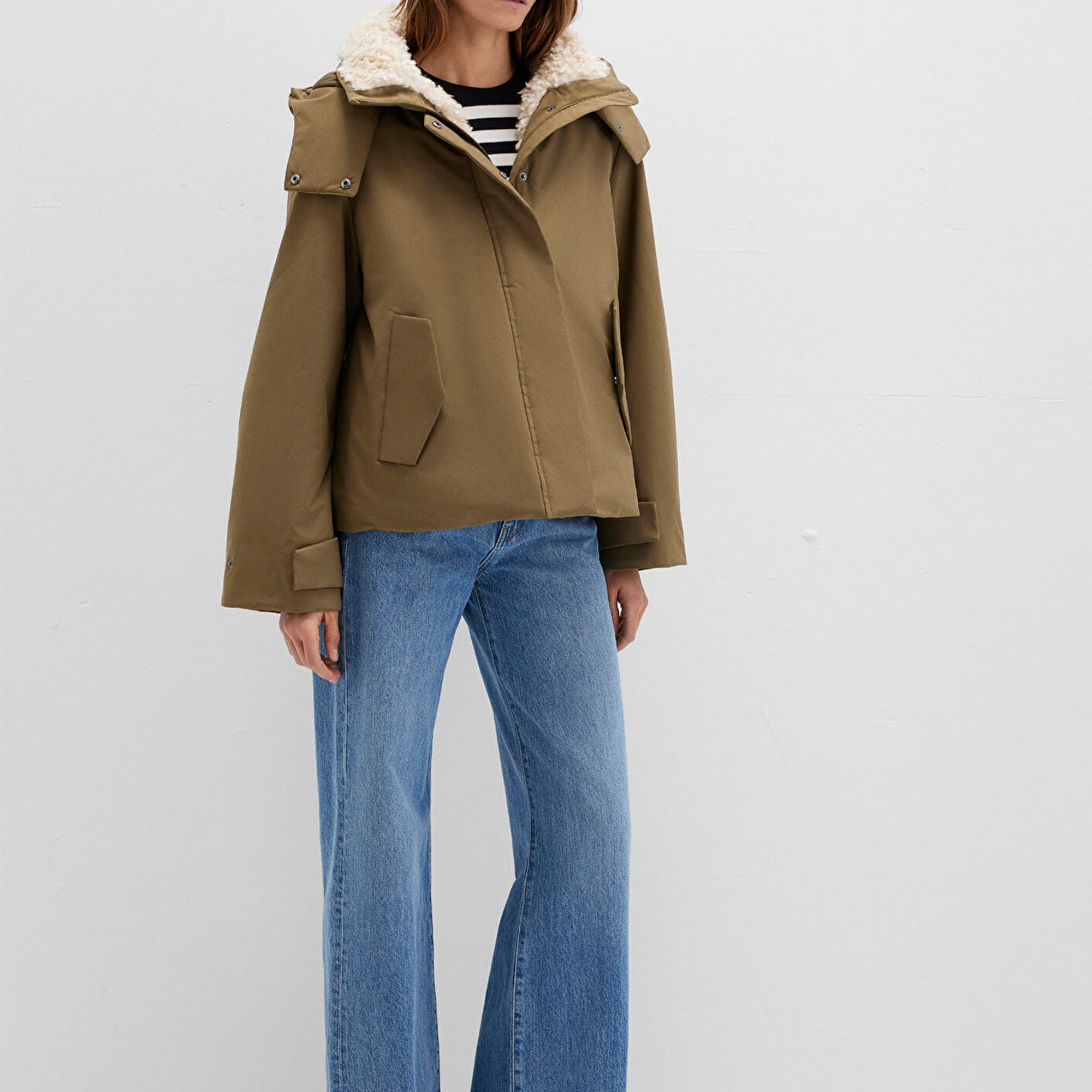 Mavi Suni Kürk Detaylı Kapüşonlu Haki Parka Regular Fit / Normal Kesim 1110759-71816