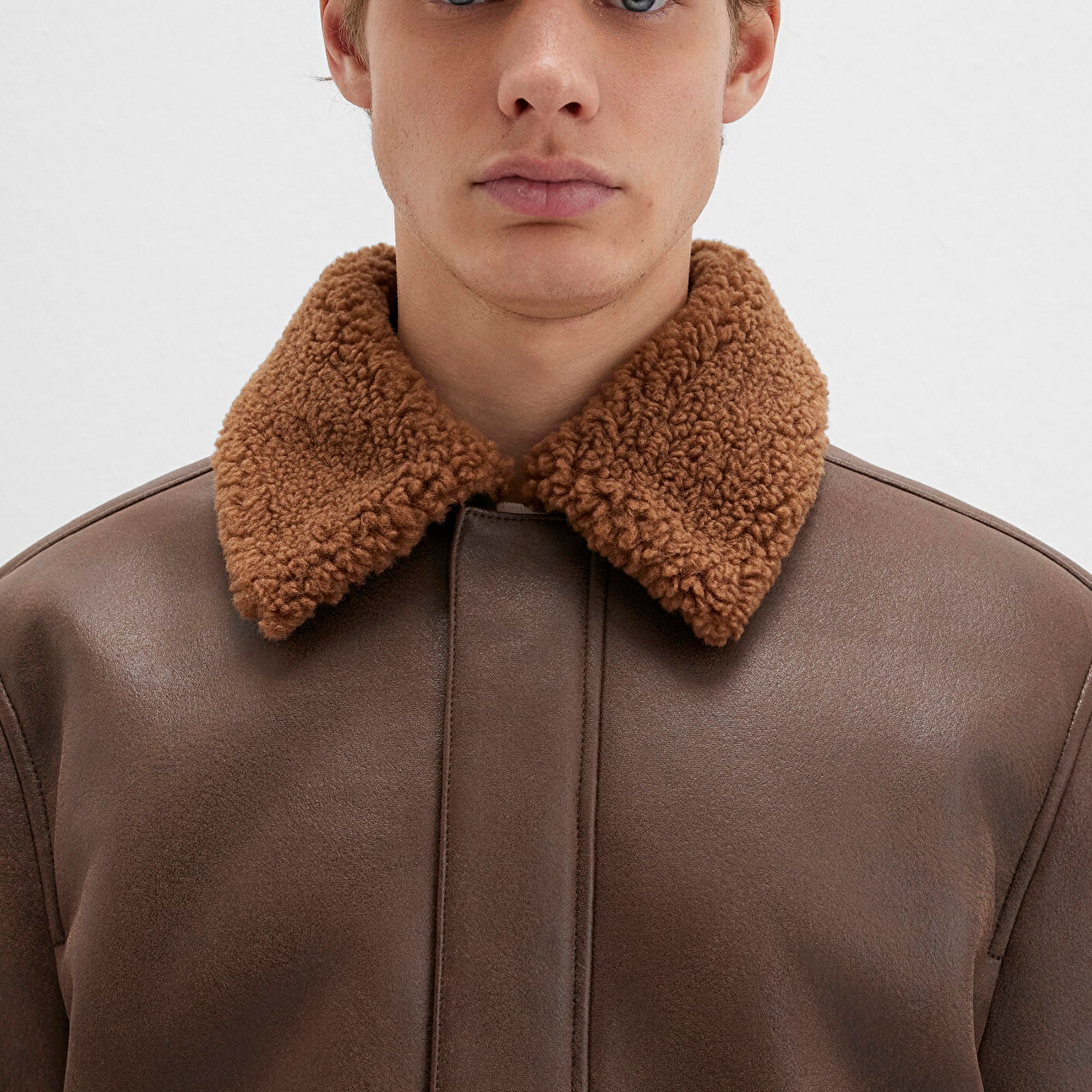 Mavi Kahverengi Suni Kürk Detaylı Suni Deri Ceket Regular Fit / Normal Kesim 0110669-70240