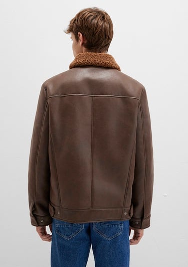  Mavi Kahverengi Suni Kürk Detaylı Suni Deri Ceket Regular Fit / Normal Kesim 0110669-70240