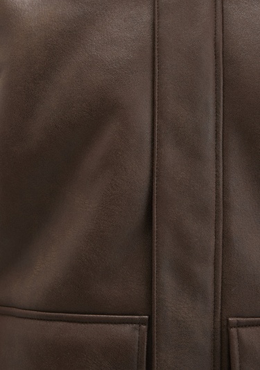  Mavi Kahverengi Suni Kürk Detaylı Suni Deri Ceket Regular Fit / Normal Kesim 0110669-70240