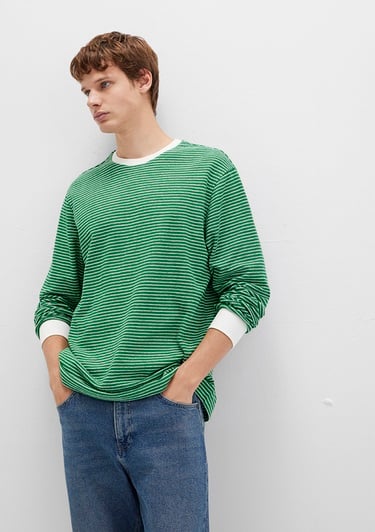  Mavi Çizgili Yeşil Tişört Loose Fit / Bol Rahat Kesim 0613038-85916