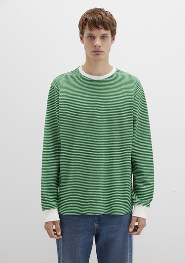  Mavi Çizgili Yeşil Tişört Loose Fit / Bol Rahat Kesim 0613038-85916