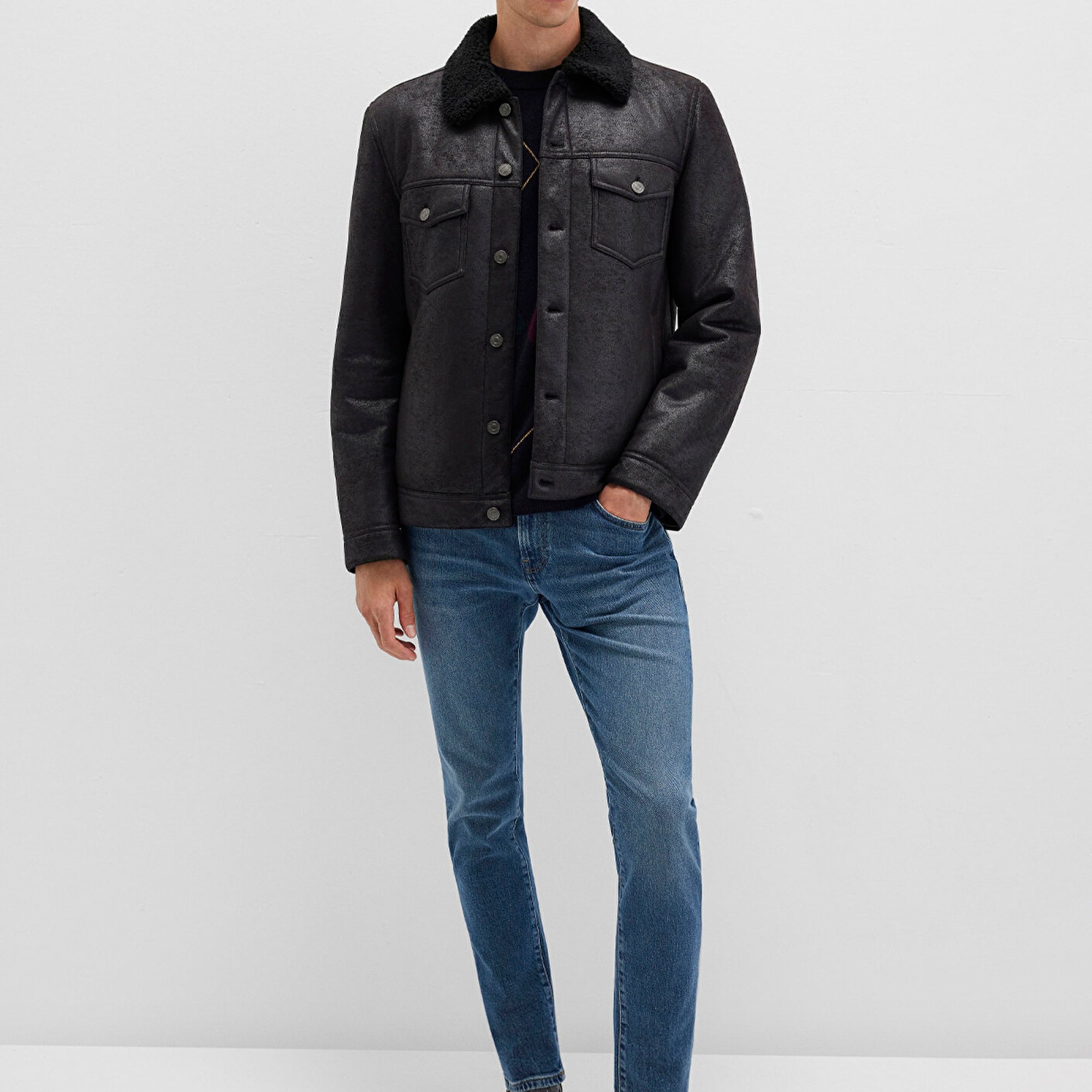 Mavi Siyah Suni Deri Ceket Regular Fit / Normal Kesim 0110460-71379