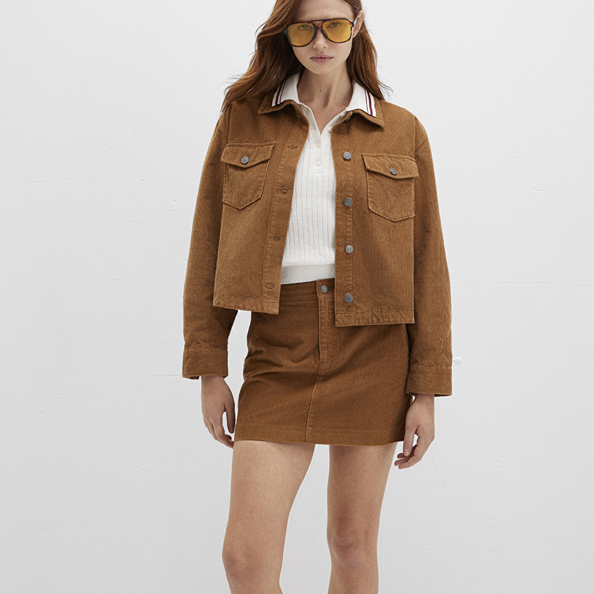 Mavi Kahverengi Kadife Gömlek Loose Fit / Bol Rahat Kesim 1211405-91393