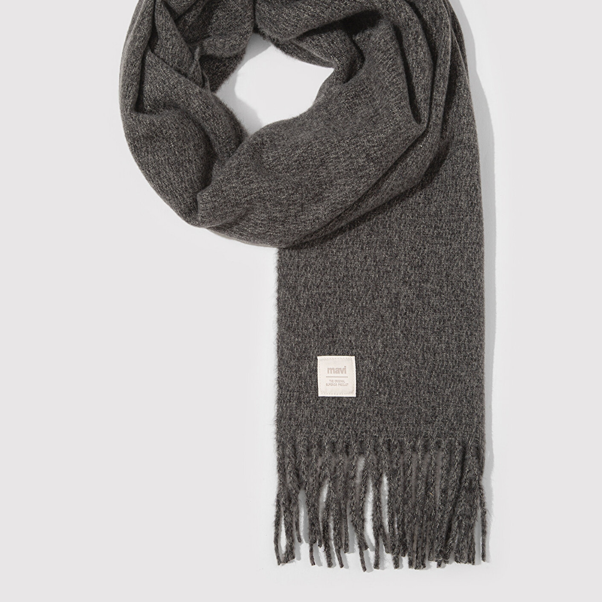 Mavi Püsküllü Gri Atkı 198940-25817