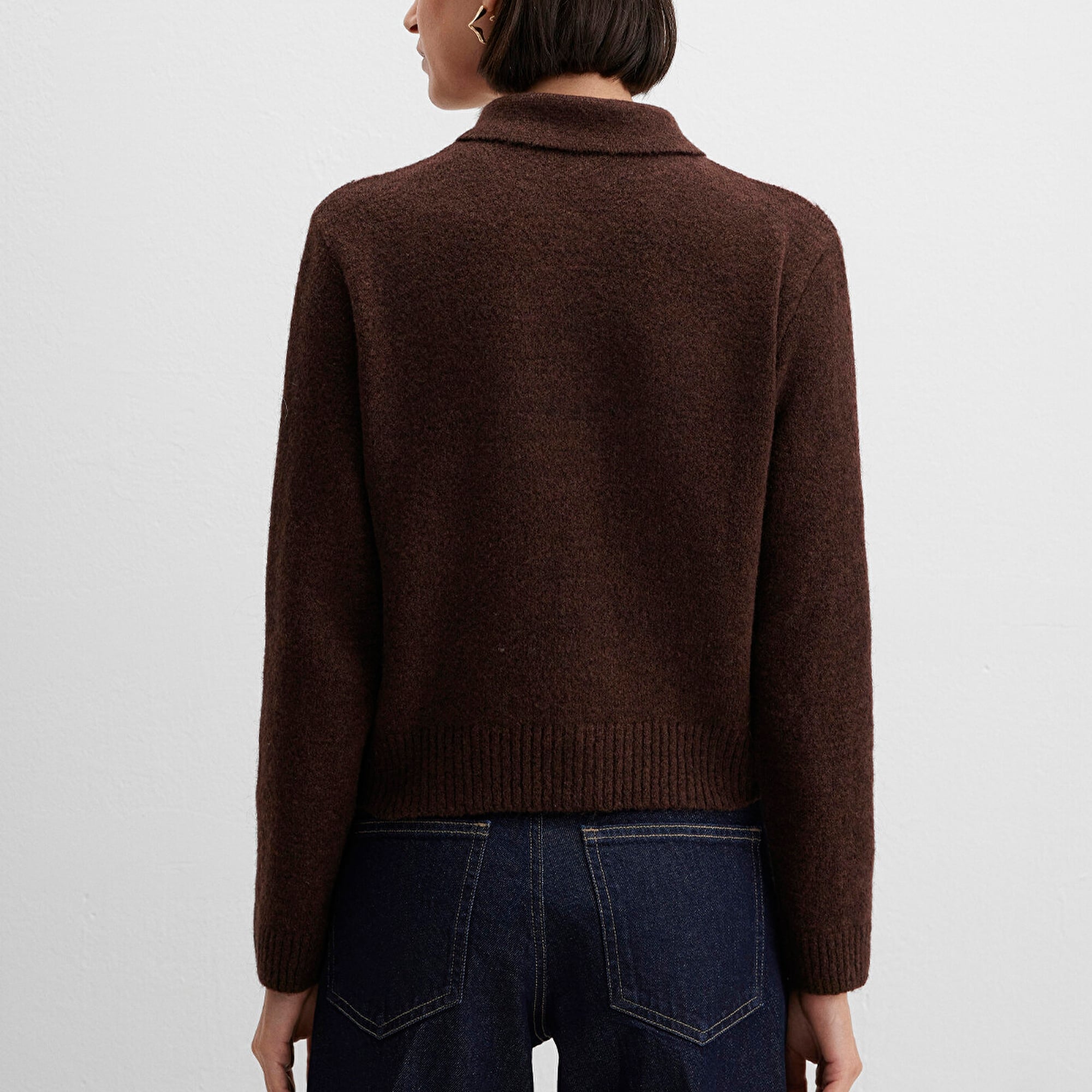 Mavi Yün Karışımlı Baklava Desenli Kahverengi Hırka Slim Fit / Dar Kesim 1710825-70244