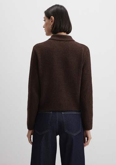  Mavi Yün Karışımlı Baklava Desenli Kahverengi Hırka Slim Fit / Dar Kesim 1710825-70244