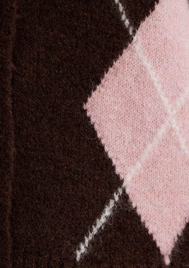  Mavi Yün Karışımlı Baklava Desenli Kahverengi Hırka Slim Fit / Dar Kesim 1710825-70244