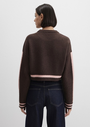  Mavi Çizgi Detaylı Kahverengi Kazak Crop / Kısa Kesim 1710876-70251