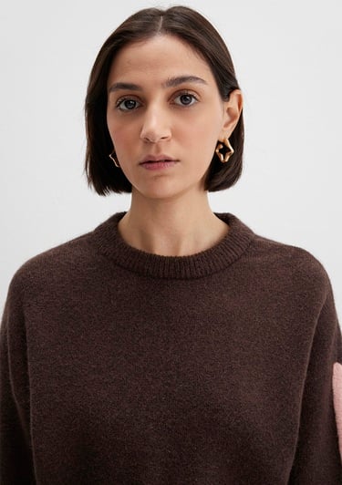  Mavi Çizgi Detaylı Kahverengi Kazak Crop / Kısa Kesim 1710876-70251