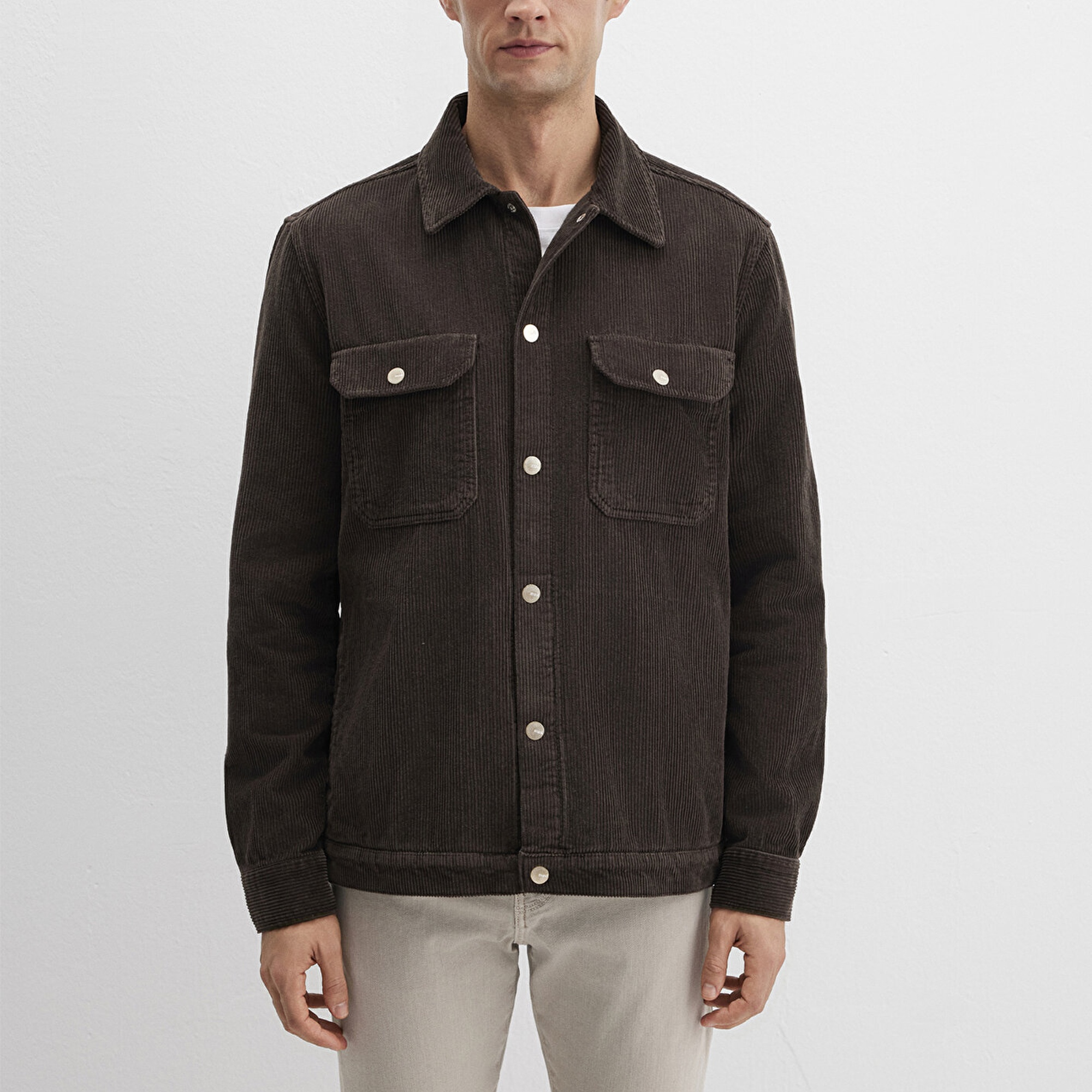 Mavi Kahverengi Kadife Gömlek Loose Fit / Bol Rahat Kesim 0211750-70219