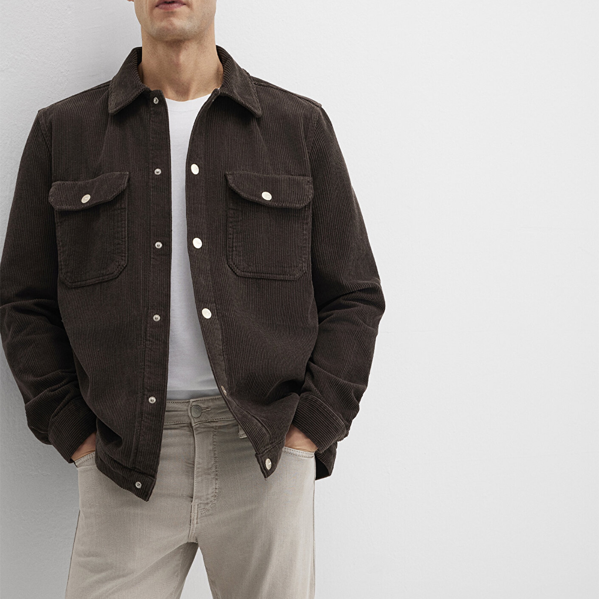 Mavi Kahverengi Kadife Gömlek Loose Fit / Bol Rahat Kesim 0211750-70219