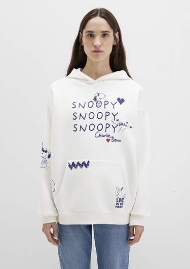  Mavi Snoopy Baskılı Ekru Sweatshirt 1S10470-80194