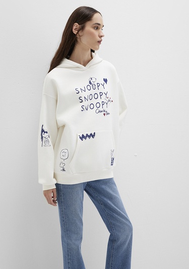  Mavi Snoopy Baskılı Ekru Sweatshirt 1S10470-80194